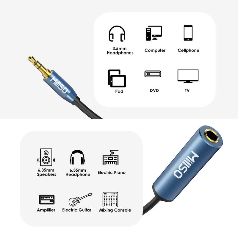 MillSO 1/4 to 3.5mm Headphone Adapter, 6.6 Feet TRS 6.35mm Female to 3.5mm Male 1/8 to 1/4 Stereo Audio Adapter for Guitar Amplifiers, Piano, Home Theater Devices, Phone, Laptop, Headphones - 6.6 Ft - Image 5